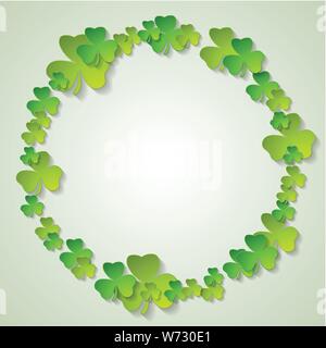 St. Patricks Day green clovers ring abstract background. Vector graphic design Stock Vector