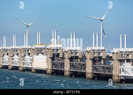 View at storm barrier Oosterscheldekering in Zeeland, The Netherlands Stock Photo