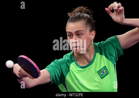 Lima, Peru. 04th Aug, 2019. Brazilian Bruna TAKAHASHI during the doubles table tennis match of the PanAmericano Lima 2019 Games. Credit: Marcelo Machado de Melo/FotoArena/Alamy Live News Stock Photo