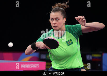 Lima, Peru. 04th Aug, 2019. Brazilian Bruna TAKAHASHI during the doubles table tennis match of the PanAmericano Lima 2019 Games. Credit: Marcelo Machado de Melo/FotoArena/Alamy Live News Stock Photo