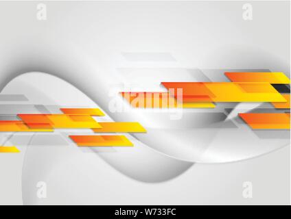 Bright orange tech shapes on grey wavy background. Vector illustration Stock Vector