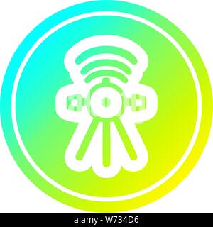 communications satellite circular icon with cool gradient finish Stock Vector