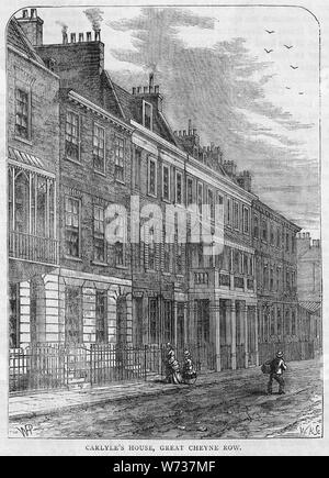 THOMAS CARLYLE (1795-1881) Scottish philosopher, historian, mathematician. His house at 24 Cheyne Row, Chelsea (then numbered 5) about 1881 Stock Photo