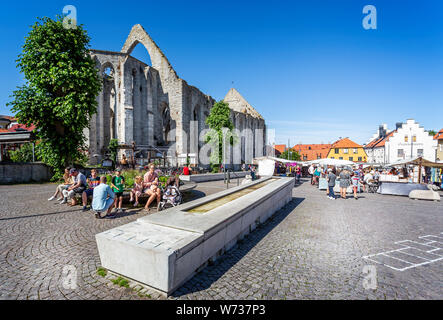 The ruins of St Katarina Church from the town square in Visby, Gotland, Sweden on 20 July 2019 Stock Photo
