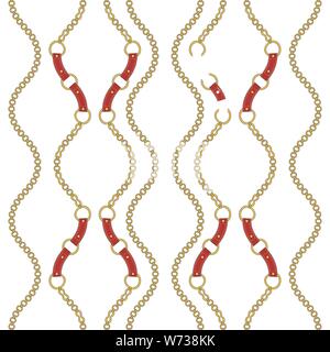 Seamless pattern with gold chains, pendants and straps Stock Vector