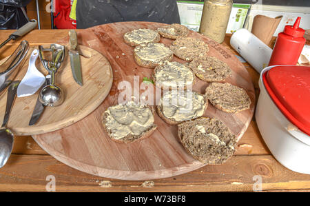 Sarajevo Streeat Food Festival 2019 will be all August  on  Trg oslobođenja - Alija Izetbegovic - Preparing vegan burger Stock Photo