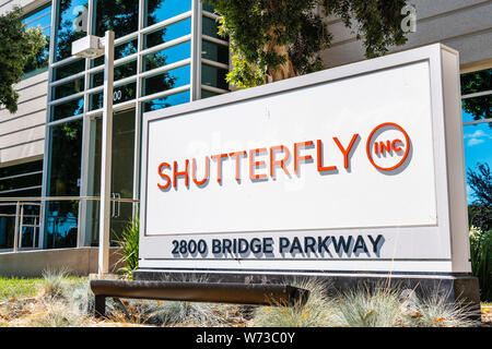 August 1, 2019 Redwood City / CA / USA - Shutterfly sign at their HQ located in Silicon Valley; Shutterfly, Inc. is an American Internet-based company
