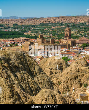 Panoramic view in Guadix, in the Sierra Nevada territory, province of Granada, Spain. Stock Photo