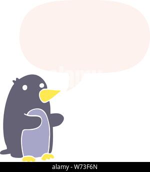 cartoon penguin with speech bubble in retro style Stock Vector