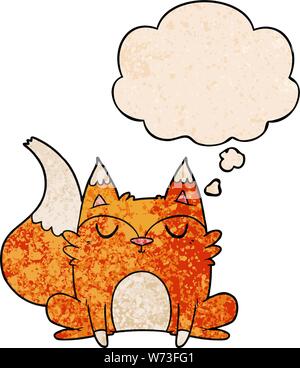 cartoon fox with thought bubble in grunge texture style Stock Vector