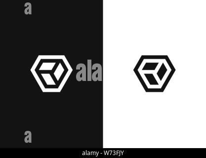 Logo in a simple vector modern style. Minimalistic hexagonal geometric logo. Universal business identity element. Abstract shapes sign. Black white ve Stock Vector