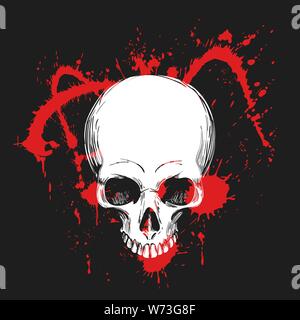 Human Skull on Blood Splashes Background. Shirt template. Vector illustration. Stock Vector