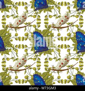 Seamless vector pattern with cute 3d insect. Illustration with garden beetles butterflies on a white background. Stock Vector