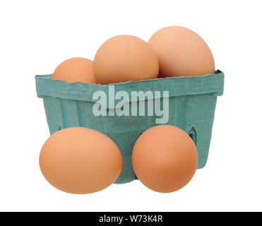 brown chicken eggs in bucket isolated on white background Stock Photo