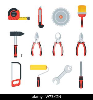 Flat tools for building construction, home repair Stock Vector