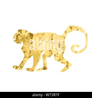 Monkey Polygonal Silhouette on White Background. Wild Tropical Mammal Animal Ape Icon. Symbol of Zodiac. Low Poly Design Stock Vector