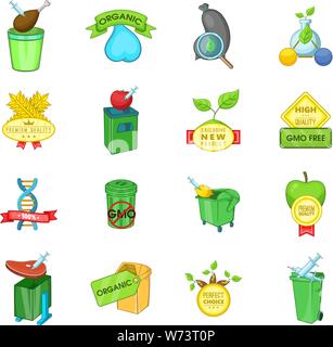 ECO GMO icons set, cartoon style Stock Vector