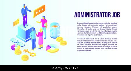 Administrator job concept banner, isometric style Stock Vector