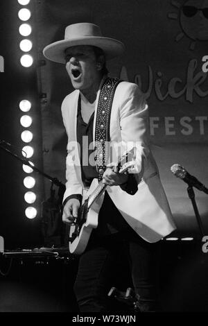 Kiefer Sutherland on stage with his band at Wickham Festival in 2019 Stock Photo