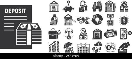 Deposit icons set, simple style Stock Vector
