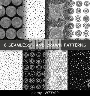 Set of four seamless hand drawn graphic patterns. Made in vector Stock Vector