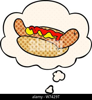 cartoon hot dog with thought bubble in comic book style Stock Vector