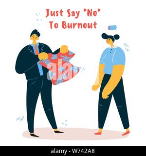 Emotional burnout woman with her boss Stock Vector
