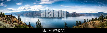 Panoramic View of Okanagan Lake from Knox Mountain Park located at Kelowna British Columbia Canada Stock Photo