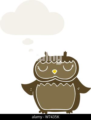 cartoon owl with thought bubble in retro style Stock Vector