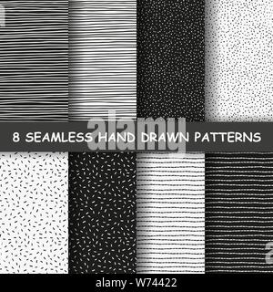 Set of four seamless hand drawn graphic patterns. Made in vector Stock Vector
