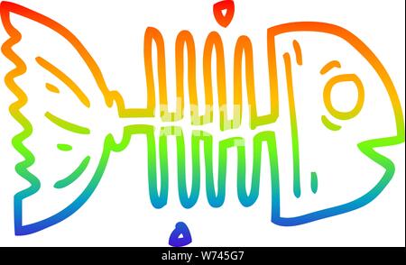 rainbow gradient line drawing of a cartoon fish bones Stock Vector
