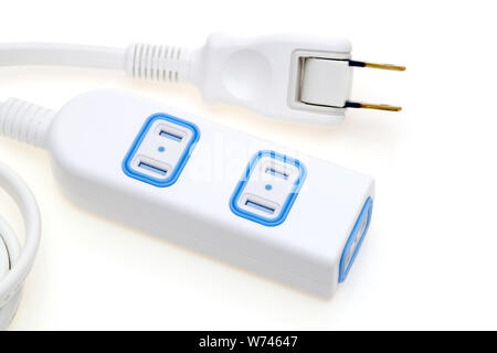 Electric extension strip isolated on white background Stock Photo
