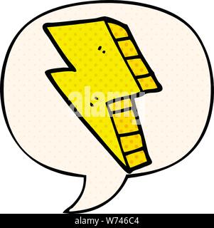 cartoon lightning bolt with speech bubble in comic book style Stock Vector