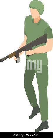 Army modern soldier icon, isometric style Stock Vector