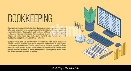 Bookkeeping concept banner, isometric style Stock Vector