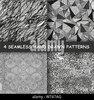 Set of four seamless hand drawn graphic patterns. Made in vector Stock Vector