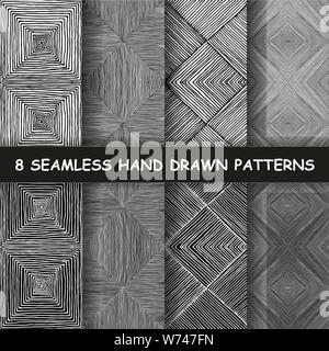 Set of four seamless hand drawn graphic patterns. Made in vector Stock Vector