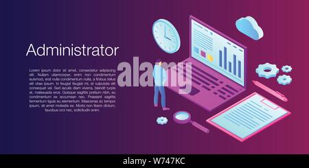 Network administrator concept banner, isometric style Stock Vector
