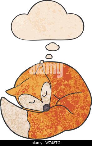 cartoon sleeping fox with thought bubble in grunge texture style Stock Vector