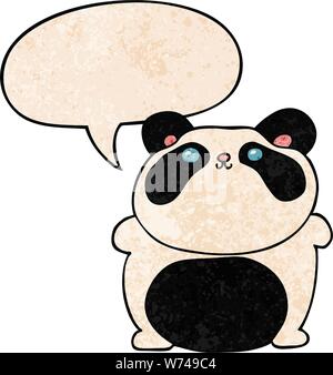 cartoon panda with speech bubble in retro texture style Stock Vector