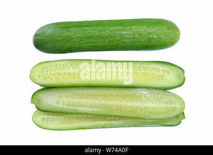sliced and wholw cucumber isolate on white background Stock Photo