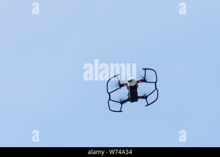 Russia, Rostovskaya oblast, September 16, 2018: DJI MAVIC AIR - Compact Drone by DJI with 12 MP 4K HDR camera, mounted on a 3-axis gimbal fly in sky. Stock Photo