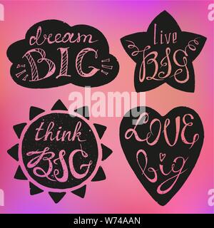 Set with hand drawn inspirational and motivating phrase, quote. Conceptual lettering, calligraphy on blurred background. Vector Eps-10. Stock Vector