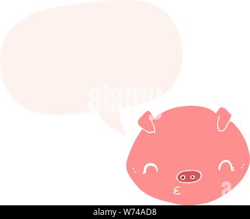 cartoon pig with speech bubble in retro style Stock Vector