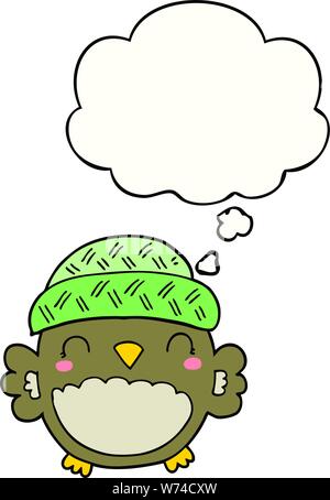 cute cartoon owl in hat with thought bubble Stock Vector