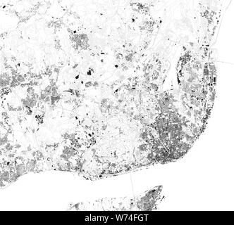Satellite map of Lisbon, Lisboa. it is the capital and the largest city of Portugal. Map of streets and buildings of the town center. Europe Stock Vector