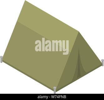 Military green tent icon, isometric style Stock Vector