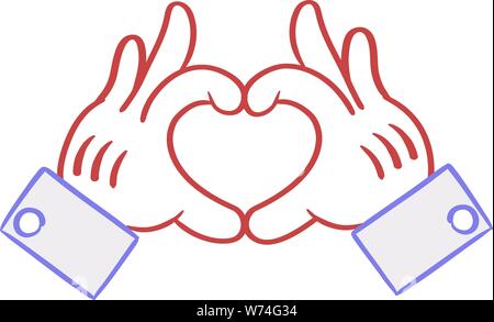 Cartoon heart sign hands emoticon Stock Vector