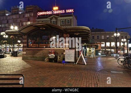 Long exposures of Harvard Square and Harvard University at night in Cambridge, Massachusetts, USA Stock Photo