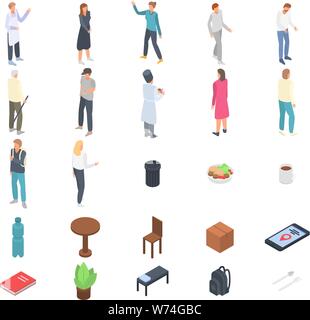 Homeless shelter icons set, isometric style Stock Vector